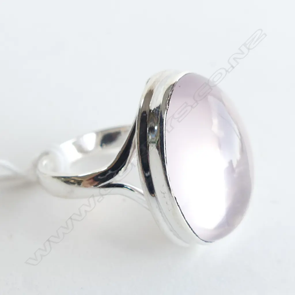 LG OVAL ROSE QUARTZ CABOCHON & 925 SILVER RING  Image 1++