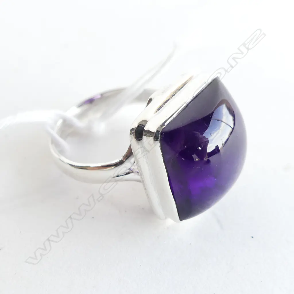 SQUARE AMETHYST CABOCHON & 925 SILVER RING  Image 1++
