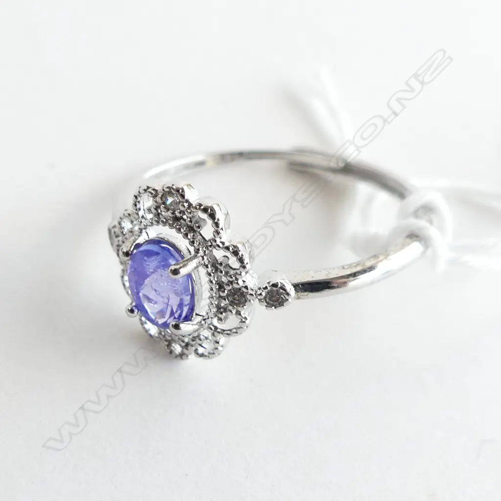 TANZANITE, CRYSTAL & 925 SILVER  RING (ADJUSTABLE SIZE) Image 1++