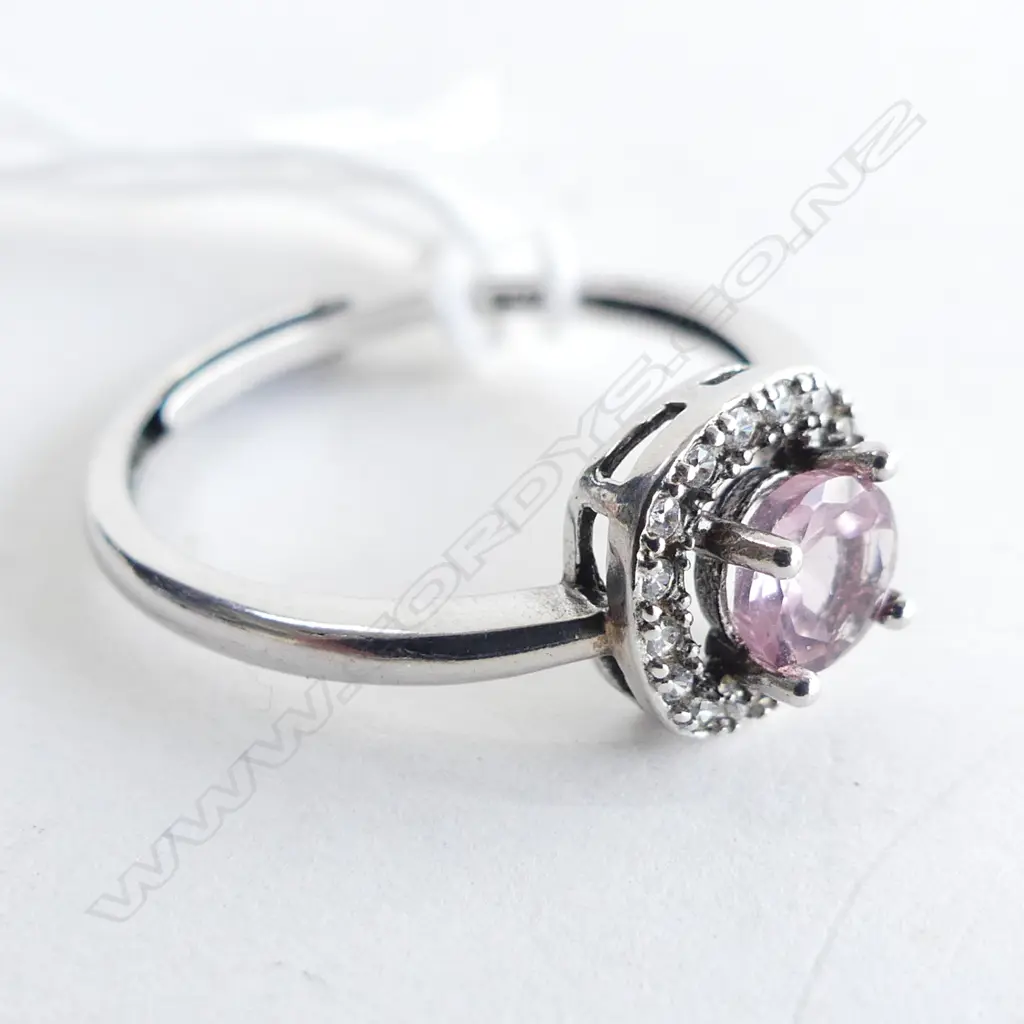 PINK STONE, CRYSTAL & 925  SILVER RING (ADJUSTABLE SIZE) Image 1++