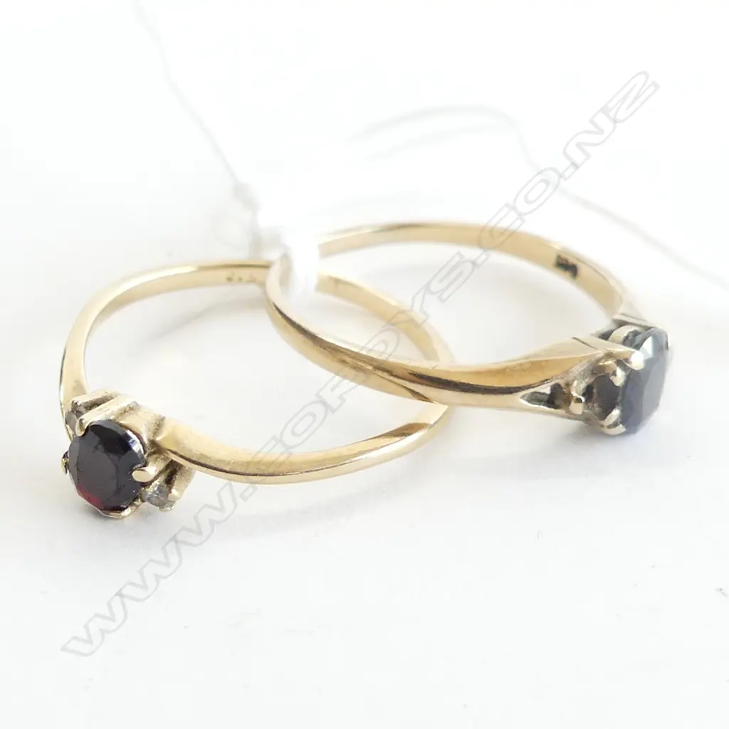 9CT GOLD SAPPHIRE/DIAMOND RING (ONE DIAMOND MISSING) 3.60gm PLUS GARNET /CZ RING Image 1++