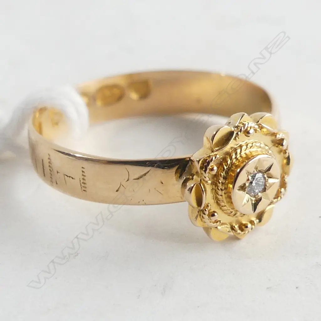 18CT GOLD & DIAMOND RING B'HAM 1871 1.7 GRAMS  SIZE K 1/2 Image 1++