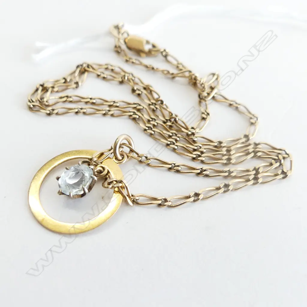 9CT GOLD CHAIN/9CT GOLD & AQUAMARINE? PENDANT 5gm Image 1++