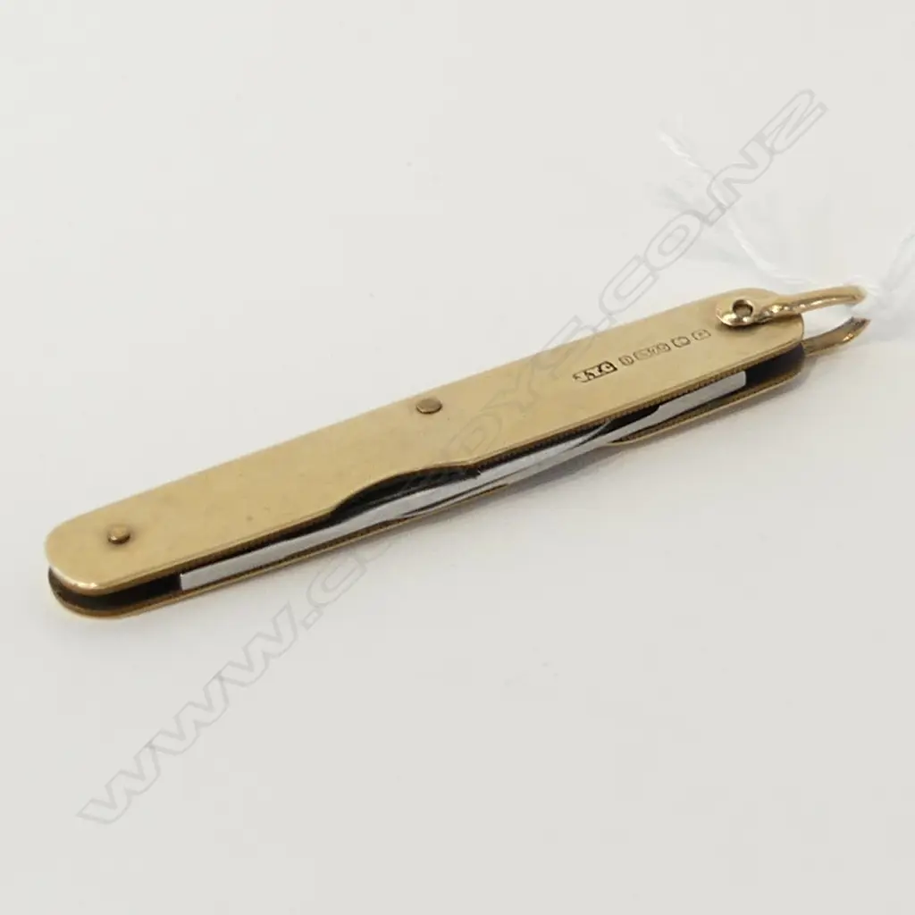 9ct GOLD POCKET KNIFE BIRMINGAM 1931 STEEL BLADES (AF) Image 1++