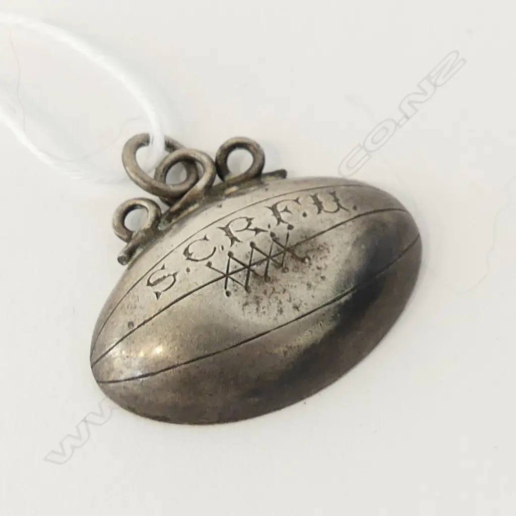 1925 'SEVEN A-SIDE' SILVER RUGBY BALL FOB to W. Henry 'S.C.R.F.U' Image 1++