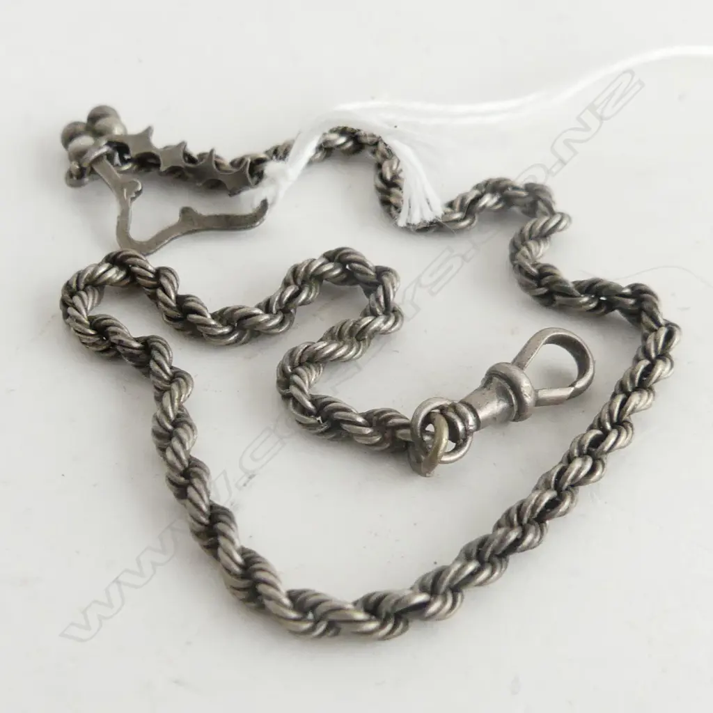 ANTIQUE SILVER ROPE TWIST FOB CHAIN L.270mm Image 1++