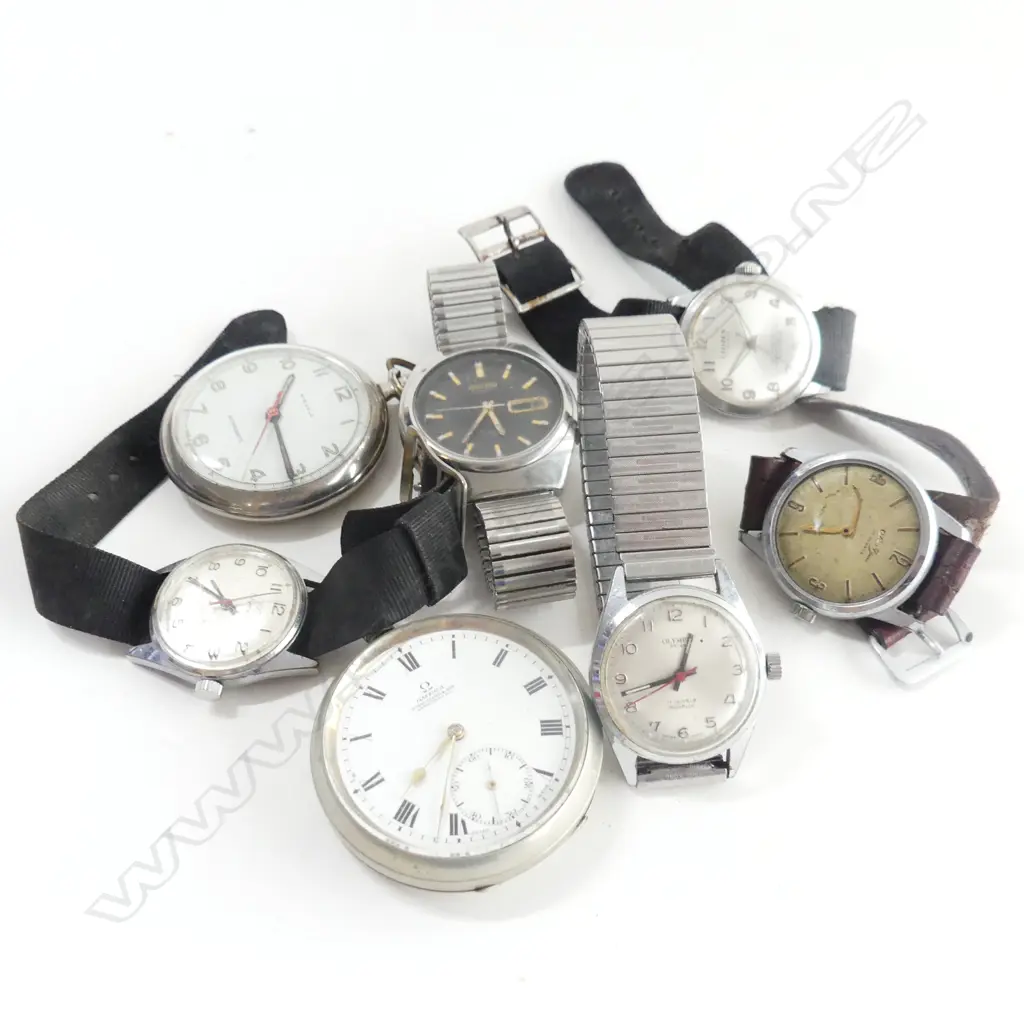 7 VINTAGE GENTS WATCHES SOME FAULTED: 5 wrist & 2 pocket Image 1++
