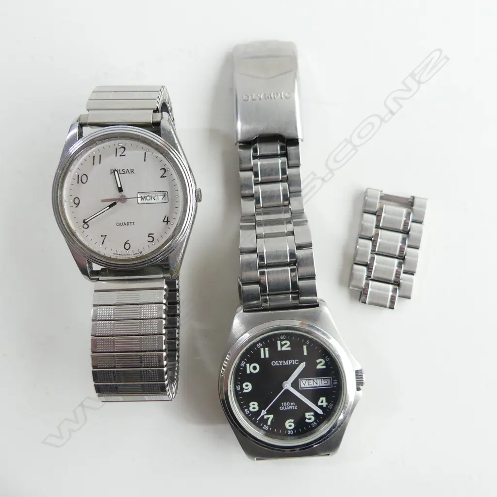 2 GENTS WRIST WATCHES OLYMPIC 100M IN BOX + PULSAR Image 1++