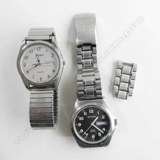 2 GENTS WRIST WATCHES OLYMPIC 100M IN BOX + PULSAR