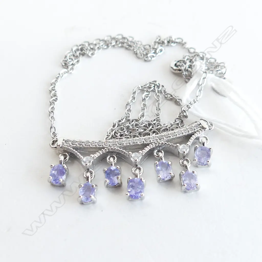 TANZANITE, CRYSTAL & 925 SILVER PRINCESS STYLE NECKLACE Image 1++