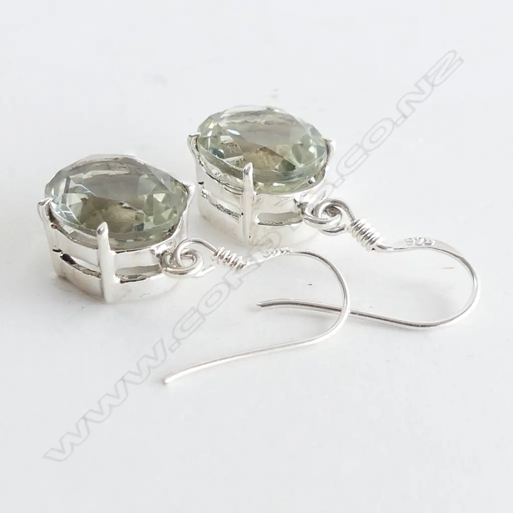 GREEN AMETHYST, DOUBLE CROWN,  925 SILVER DROP EARRINGS Image 1++