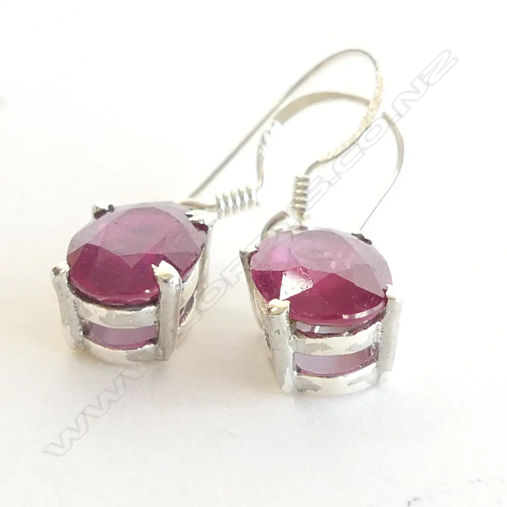 STG SILVER & DOUBLE CROWN SET RUBY DROP EARRINGS (GLASS FILLED) Image 1++