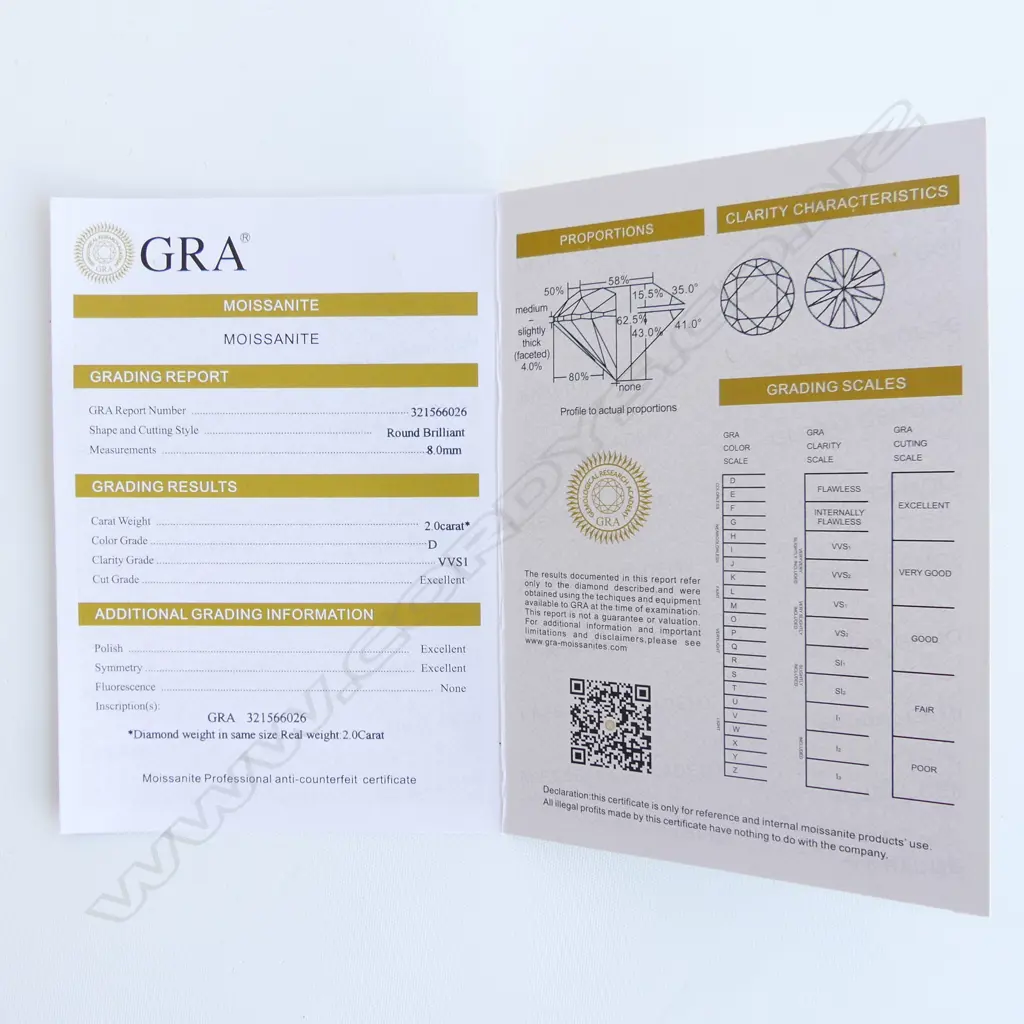 MOISSANITE GEMSTONE - ROUND BRILLIANT, 2CT - WITH GRA REPORT  Image 1++