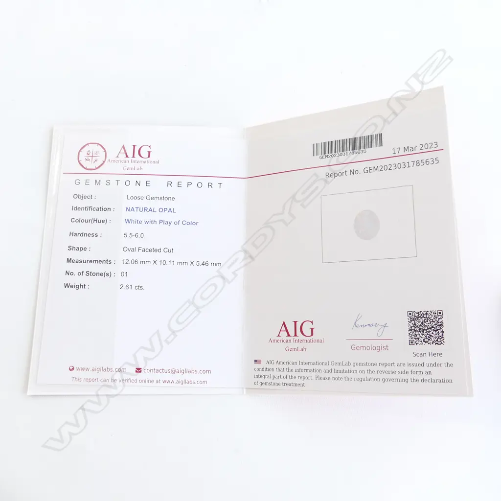 OPAL GEMSTONE WHITE WITH COLOUR, OVAL FACET CUT 2.61CTS - WITH AIG REPORT Image 1++