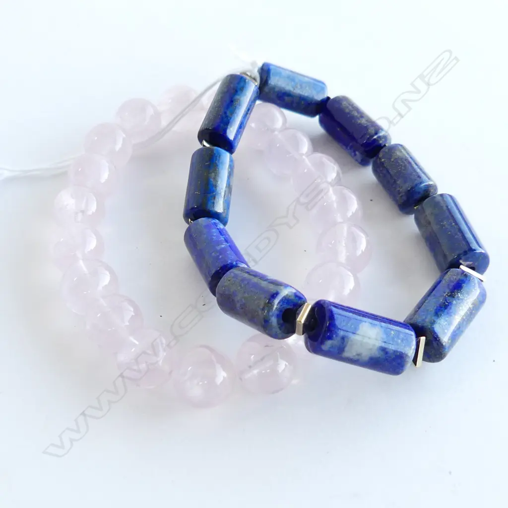 TWO BRACELETS; 1 ROSE QUARTZ & 1 LAPIS LAZULI & GOLD BEADS Image 1++