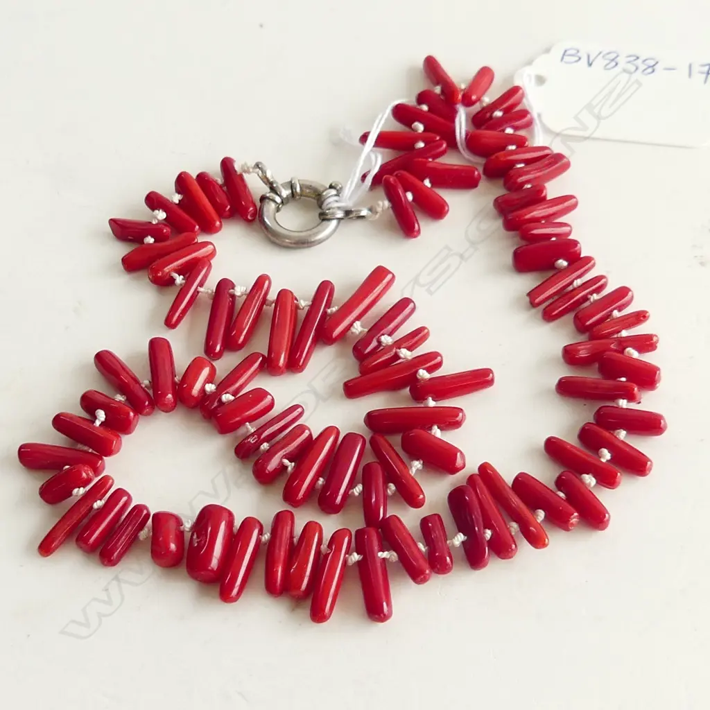KNOTTED RED CORAL NECKLACE WITH 925 SILVER CLASP Image 1++