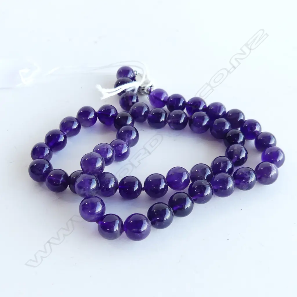 AMETHYST BEADED NECKLACE, 925 SILVER CLASP Image 1++