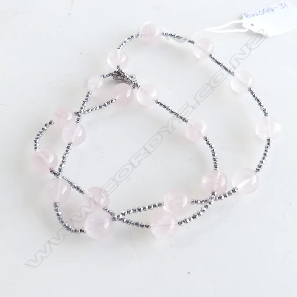 ROSE QUARTZ BEAD & CRYSTAL NECKLACE  Image 1++