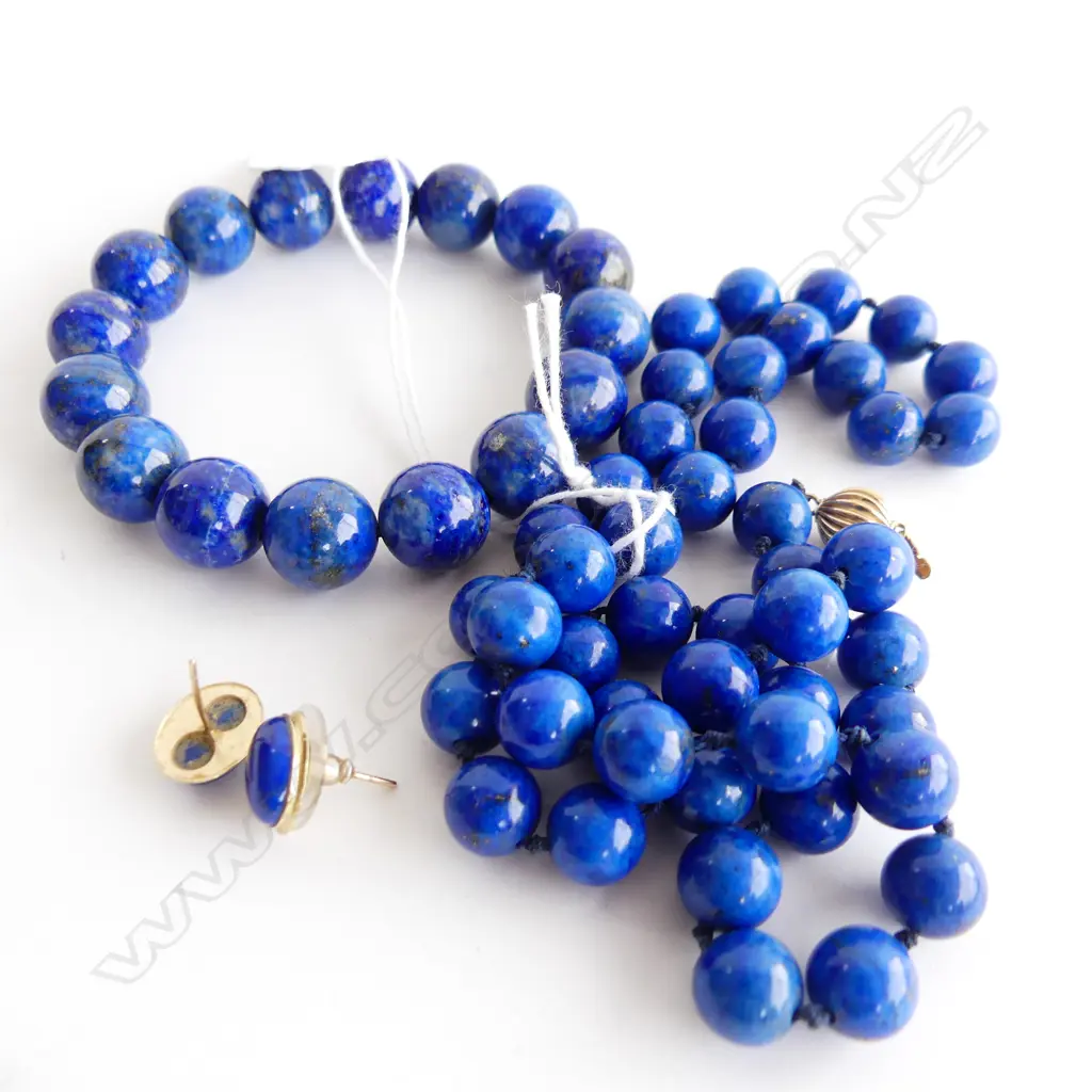 LAPIS LAZULI NECKLACE + MATCHING BRACLET & EARINGS. 1 BUTTERFLY MISSING Image 1++