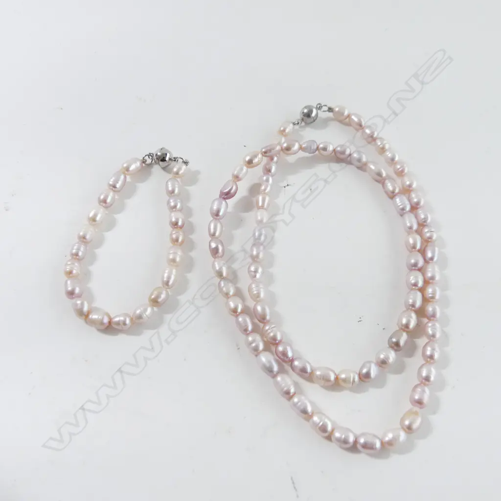 BAROQUE PEARL NECKLACE L.610mm & BRACELET - MAGNETIC CLASPS Image 1++