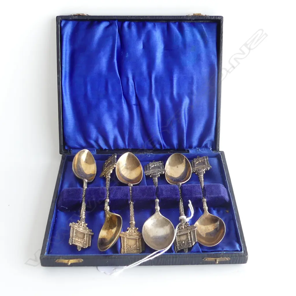 SET OF 6 STG SILVER TEASPOONS 'MALACCA VOLUNTEER RIFLES' SHEFFIELD 1925, CASED 126 GRAMS Image 1++