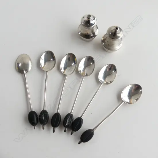 SET 6 SILVER COFFEE SPOON + SILVER SALT & PEPPER 52gm