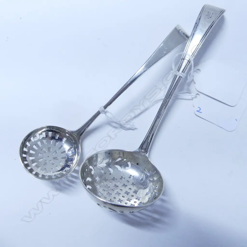TWO GEORGIAN SILVER SIFTING SPOONS, LONDON, GEORGE SMITH & BATEMAN, 46GM Image 1++