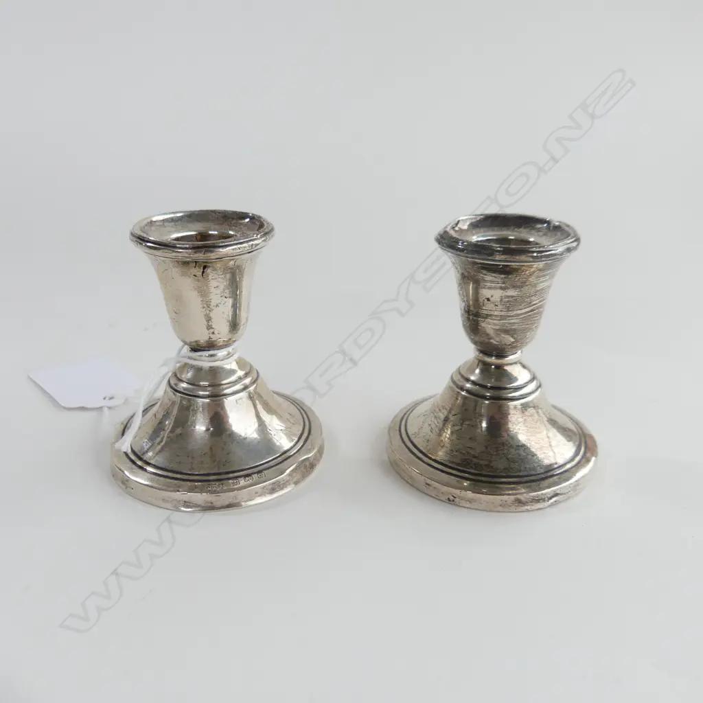 PR SMALL STG SILVER CANDLEHOLDERS H.60mm B'HAM 1923 121 GRAMS Image 1++