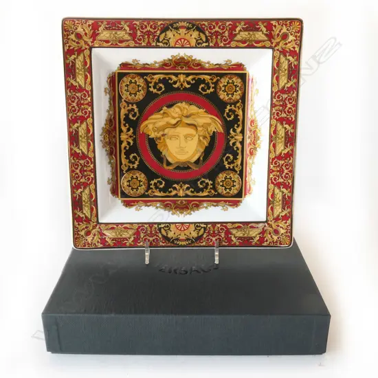 BOXED ROSENTHAL VERSACE ‘MEDUSA' SQUARE CANDY DISH W.200mm