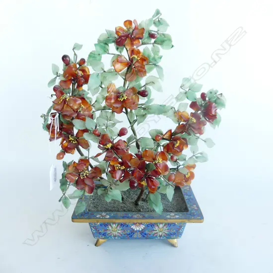 ORIENTAL JADE TREE WITH CLOISONNE BASE H 380 MM
