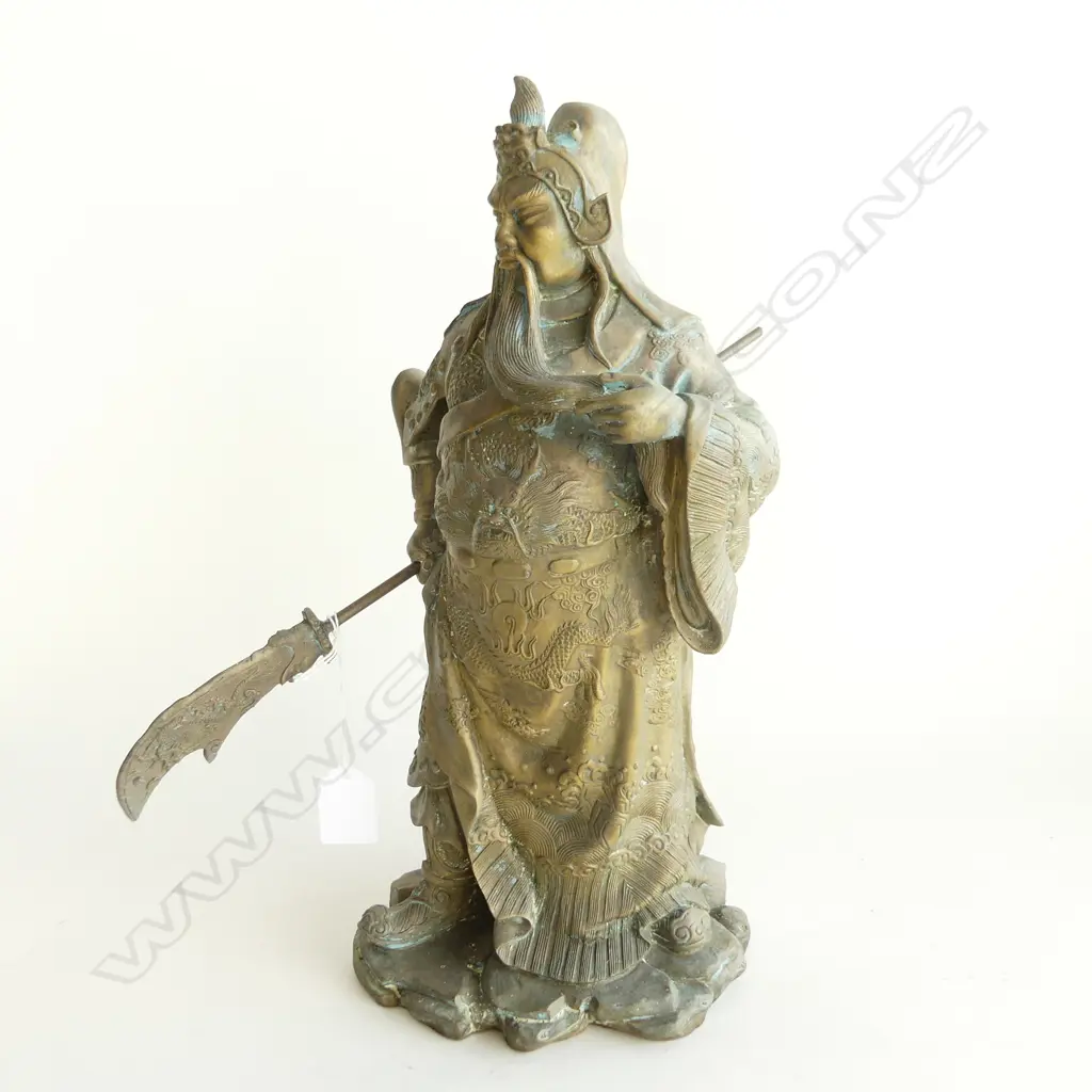 BRONZED CHINESE GENERAL GUAN YU w. GUANDAO )POLE WEAPON) H.365mm Image 1++