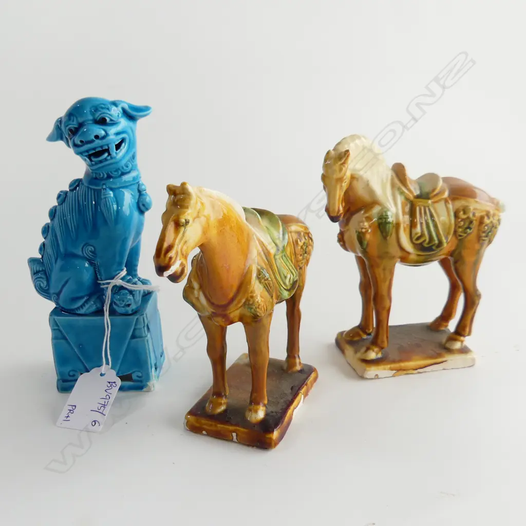 BLUE FU DOG H.150mm + PR SANCAI HORSES  Image 1++