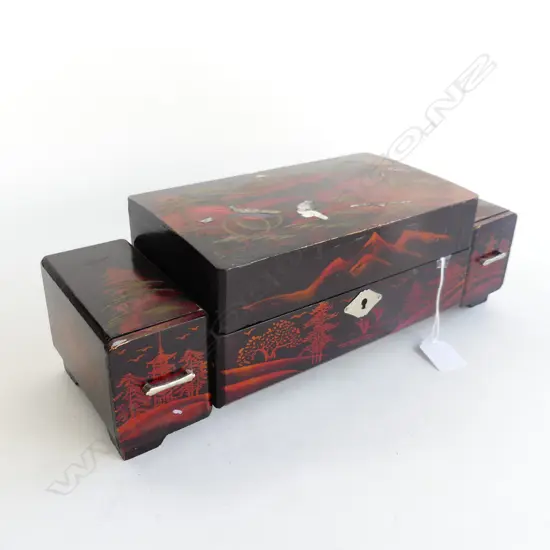 LG JAPANESE LACQUER MUSICAL BOX WITH BALLERINA  (NOT WORKING)  KEY INCLUDED, L. 350MM