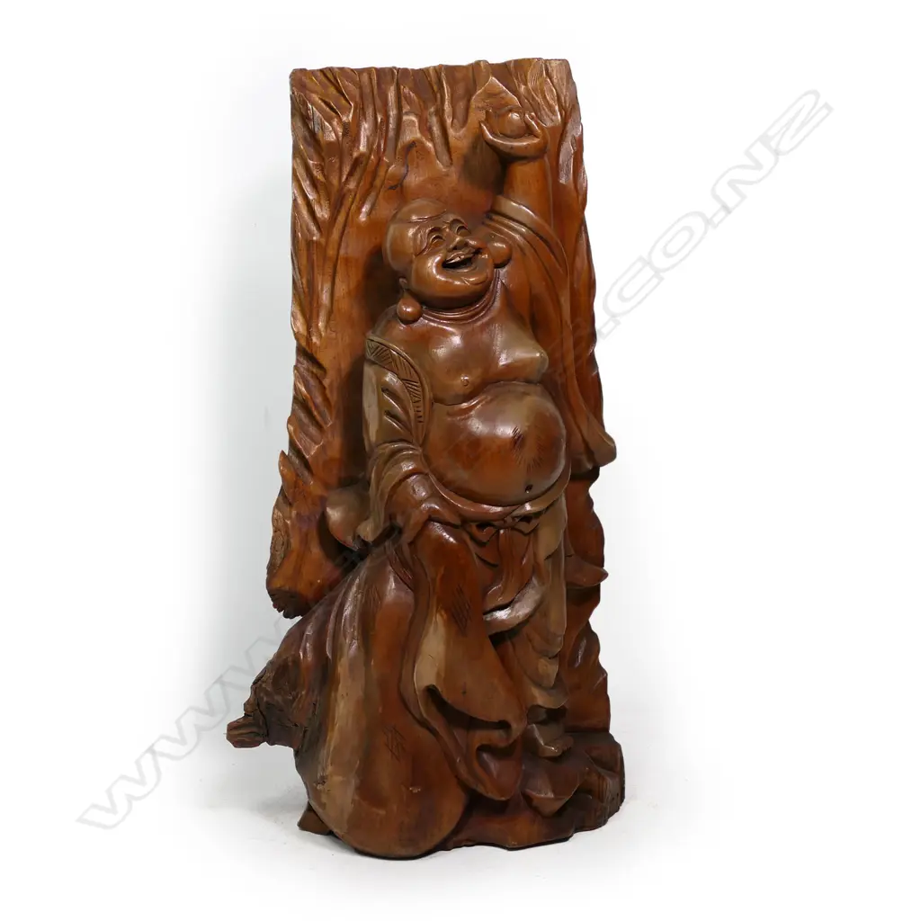A Japanese vintage large carved hardwood Hotei sculpture, Image 1++