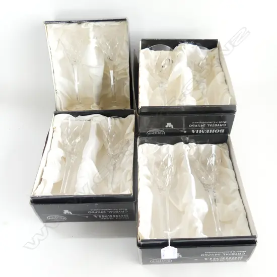 SET OF 8 BOHEMIA CRYSTAL TALL SHERRY GLASSES 'DIPLOMAT' BOXED H.180mm