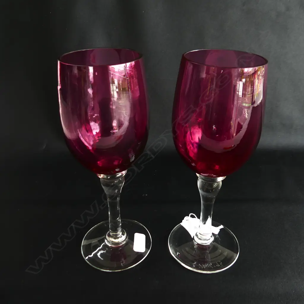 PR RUBY GLASS LONG STEMED WINE GLASSES H200MM AK1 17570  Image 1++