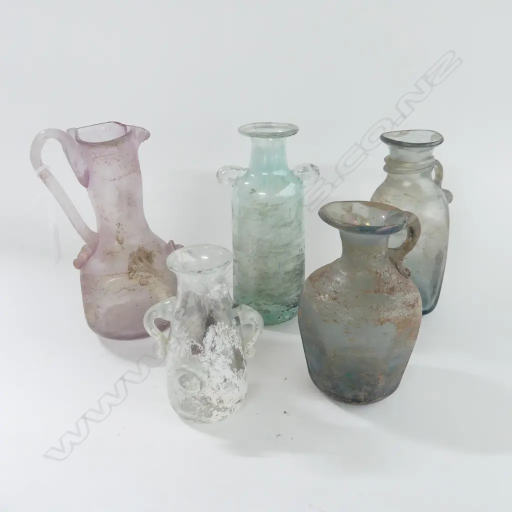 5 PCES OLD GLASS INCL. PINK JUG H.190mm Image 1++