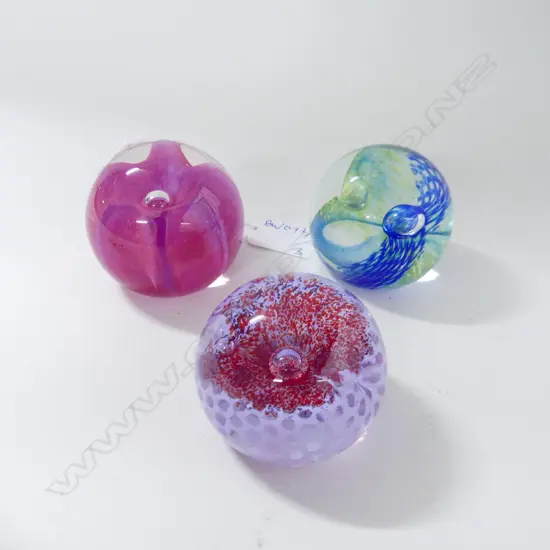 3 SMALL CAITHNESS GLASS PAPERWEIGHTS; LACEMAKER, WEAVER & SEAGEMS 65mm dia