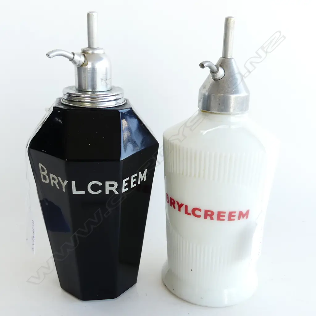 2 VINTAGE GLASS BRYLCREAM DISPENCERS H220MM0 Image 1++