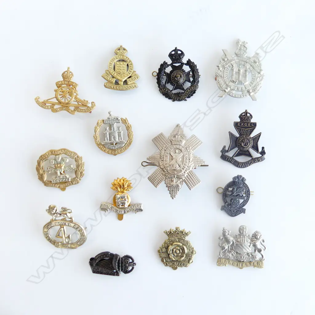 14 ASST. MILITARY BADGES; MOST UK WWI INFANTRY CAP BADGES (SOME RESTRIKE) Image 1++