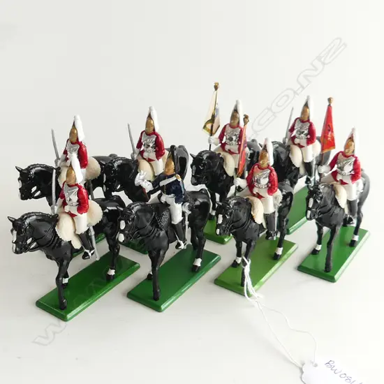 8 W. BRITAIN HAND PAINTED METAL HORSE GUARDS H.105mm