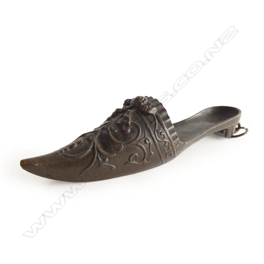 OLD EUROPEAN (FRENCH) BRONZE FANCY SMALL SHOE, WALL HANGING, L.130mm Image 1++