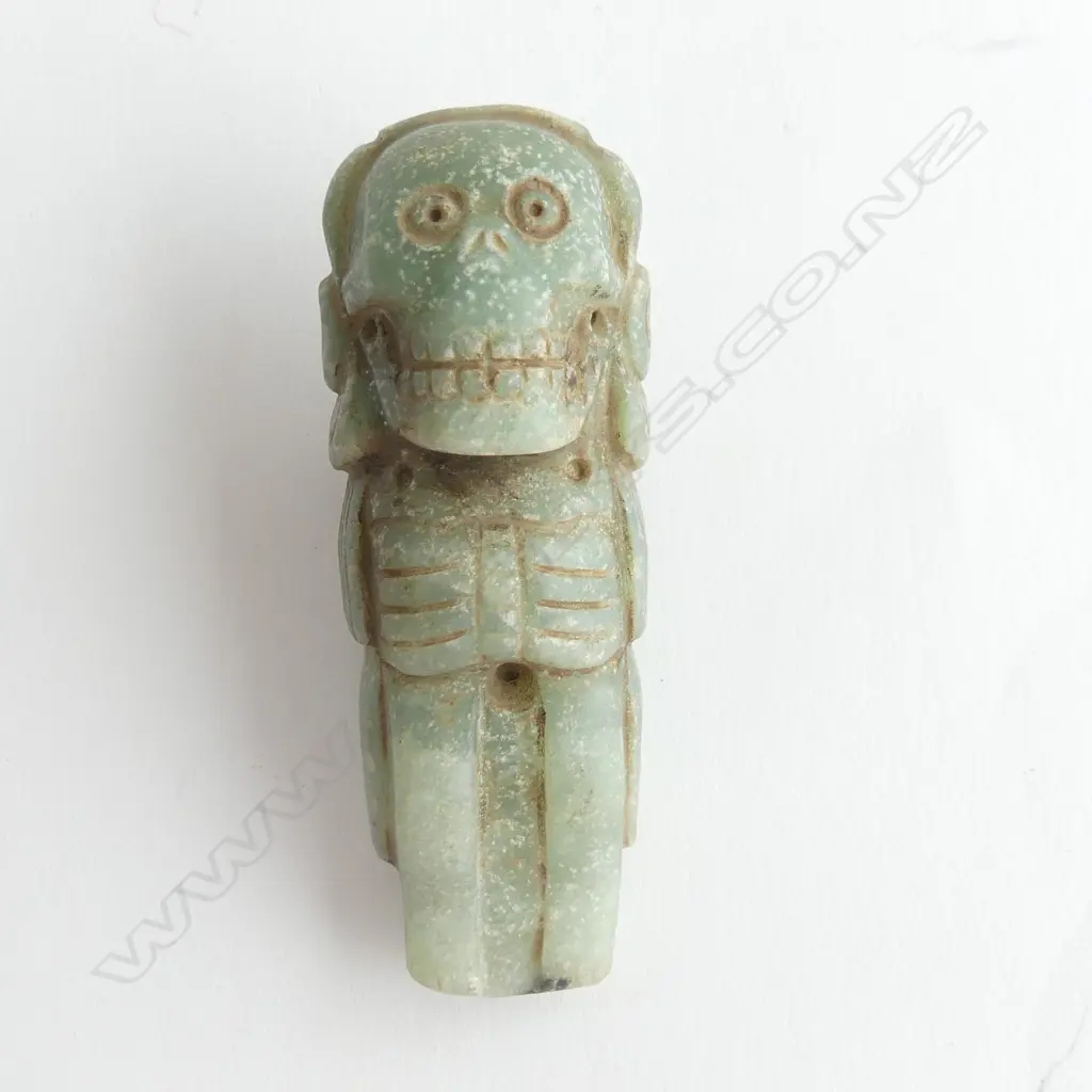 PRE-COLUMBIAN MIXTEC CULTURE CARVED JADE DEATH IDOL FIGURE H.82mm Image 1++