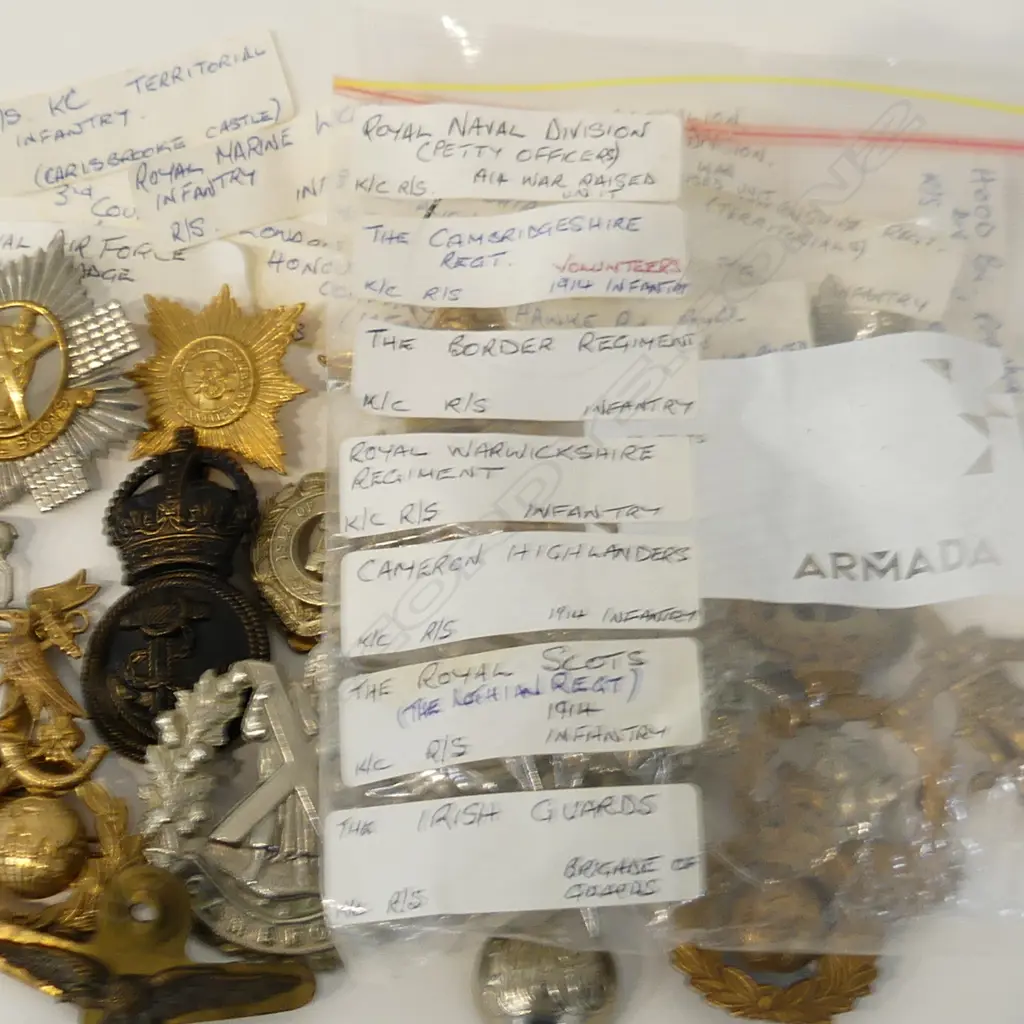 20 ASST. MILITARY BADGES; MOST UK WWI INFANTRY CAP BADGES (SOME RESTRIKE) Image 1++