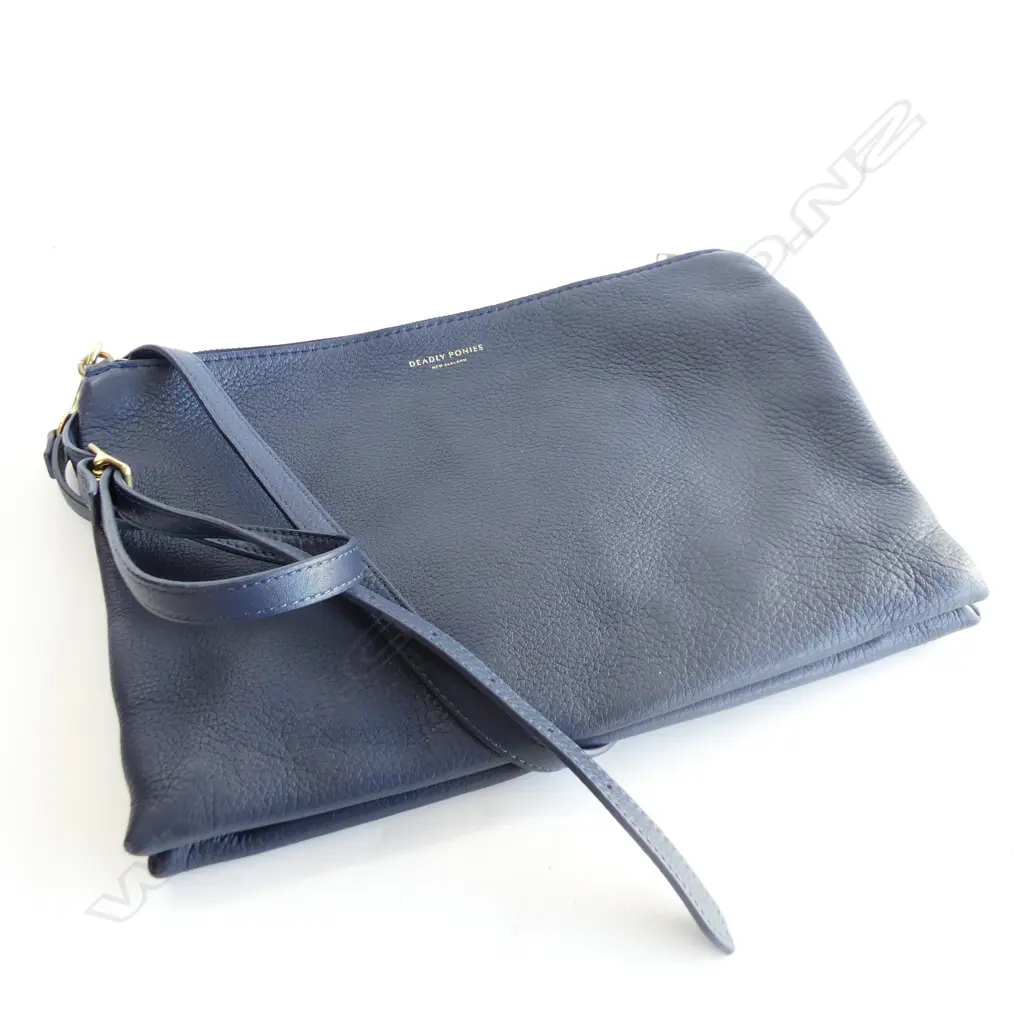 DEADLY PONIES DARK BLUE LEATHER CROSS BODY BAG  Image 1++