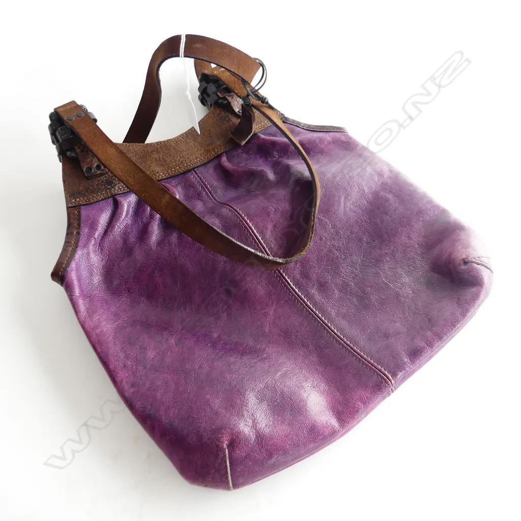 DIESEL PURPLE & BROWN LEATHER HAND BAG Image 1++
