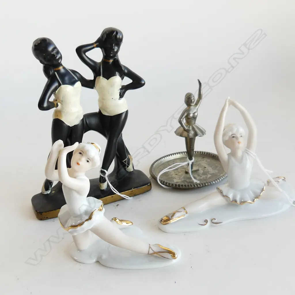 RETRO NEGRO BALLERINA GIRLS FIGURINE H. 150MM) , 2 PORCELAIN BALLERINA FIGURES & METAL BALLERINA RING HOLDER  Image 1++