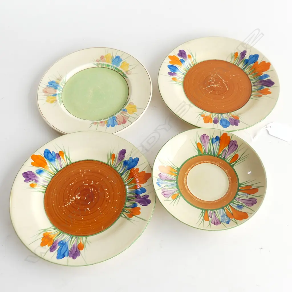 4 CLARICE CLIFF CROCUS SIDE PLATES / SAUCER 180mm dia Image 1++