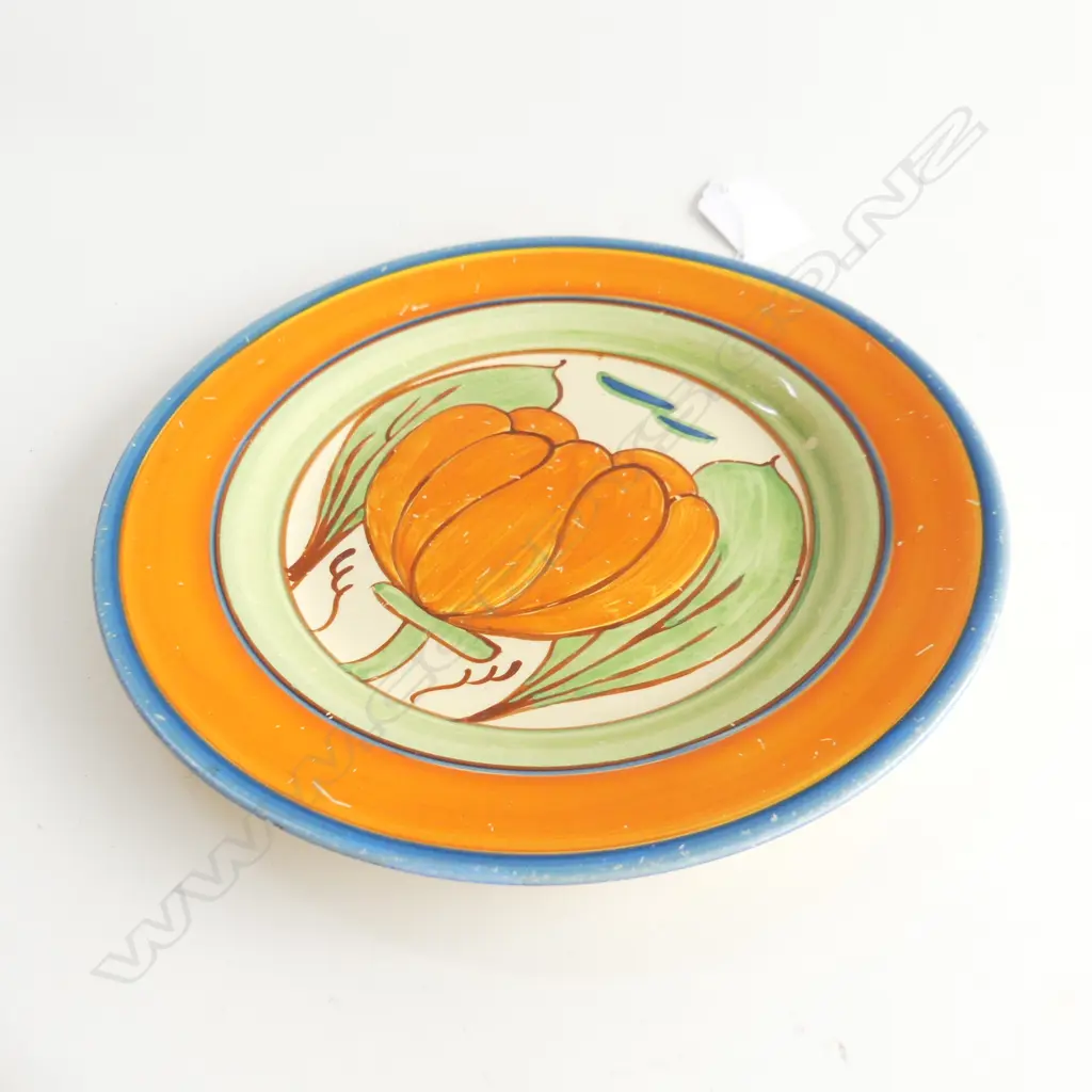 CLARICE CLIFF FANTASTIQUE SIDE PLATE; ORANGE FLOWER 200mm dia scratches Image 1++