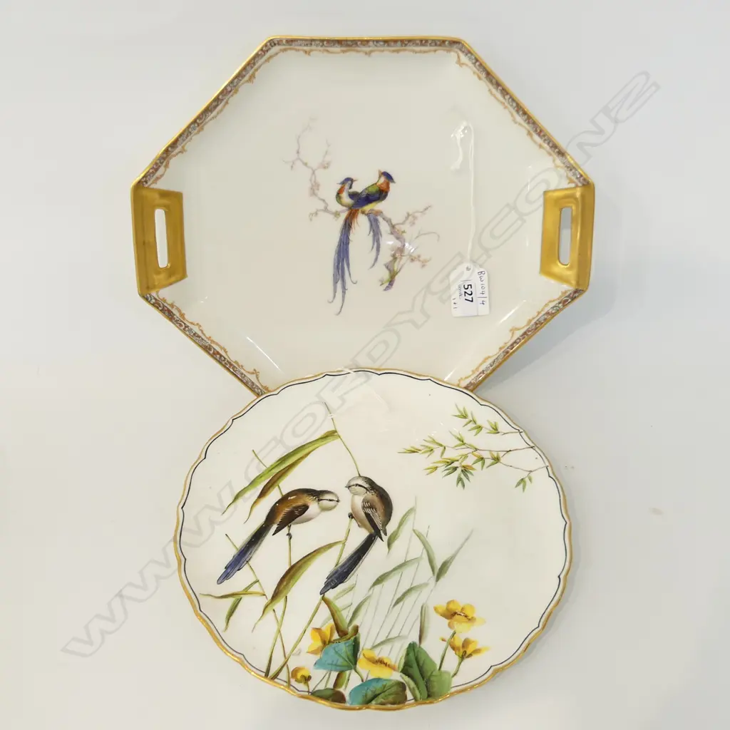 2 HANDLED LIMOGE BIRD PLATE DIA280 &PORCLAIN  HANDPAINTED BIRD PLATE DIA225MM Image 1++